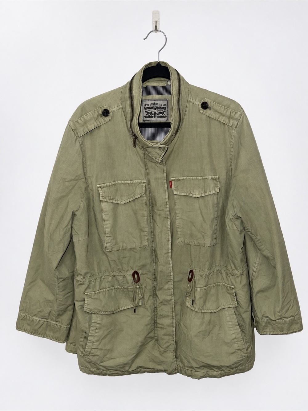 Leviβs Womenβs Utility Field Jacket Olive Green Size 2X Cotton Military Style